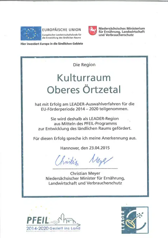 Urkunde LEADER-Region Oberes Örtzetal